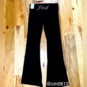 VS PINK BLING SHINE RHINESTONE FLARE YOGA LEGGINGS IN BLACK
